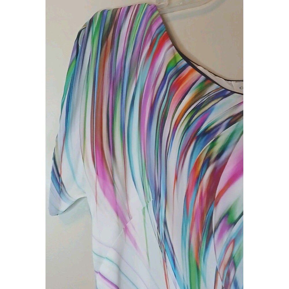 Milly Silk Dress Sz 8 Multicolor Shift Style Swirl Print w Rouched Side Hem $345 - Picture 6 of 15